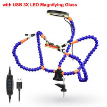 Load image into Gallery viewer, NEWACALOX Table Clamp Soldering Helping Hand Third Hand Tool Soldering Station USB 3X Illuminated Magnifier Welding Repair Tool