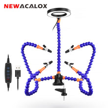 Load image into Gallery viewer, NEWACALOX Table Clamp Soldering Helping Hand Third Hand Tool Soldering Station USB 3X Illuminated Magnifier Welding Repair Tool